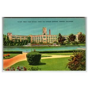 West High School Sunken Gardens Denver Colorado Vintage Linen Postcard